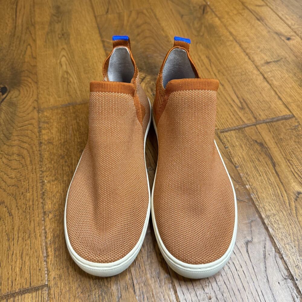 Rothys Chelsea Fawn Bootie High Top Sneaker Womens 7 Camel Brown Slip On Knit - Picture 2 of 6